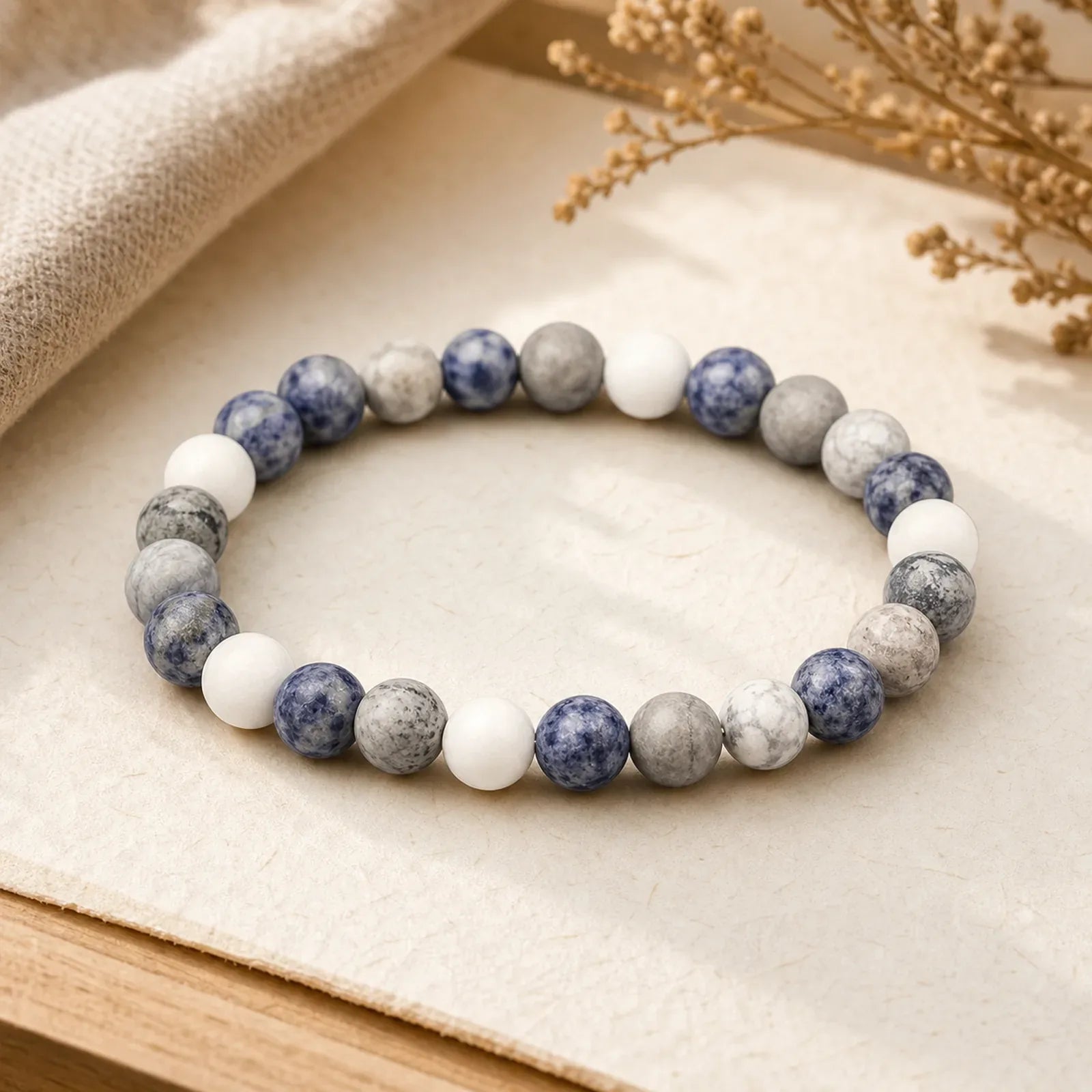 White Turquoise Picasso Jasper Blue Spot Jasper Relaxation Bracelet featuring White Turquoise, Turquoise, Picasso Jasper