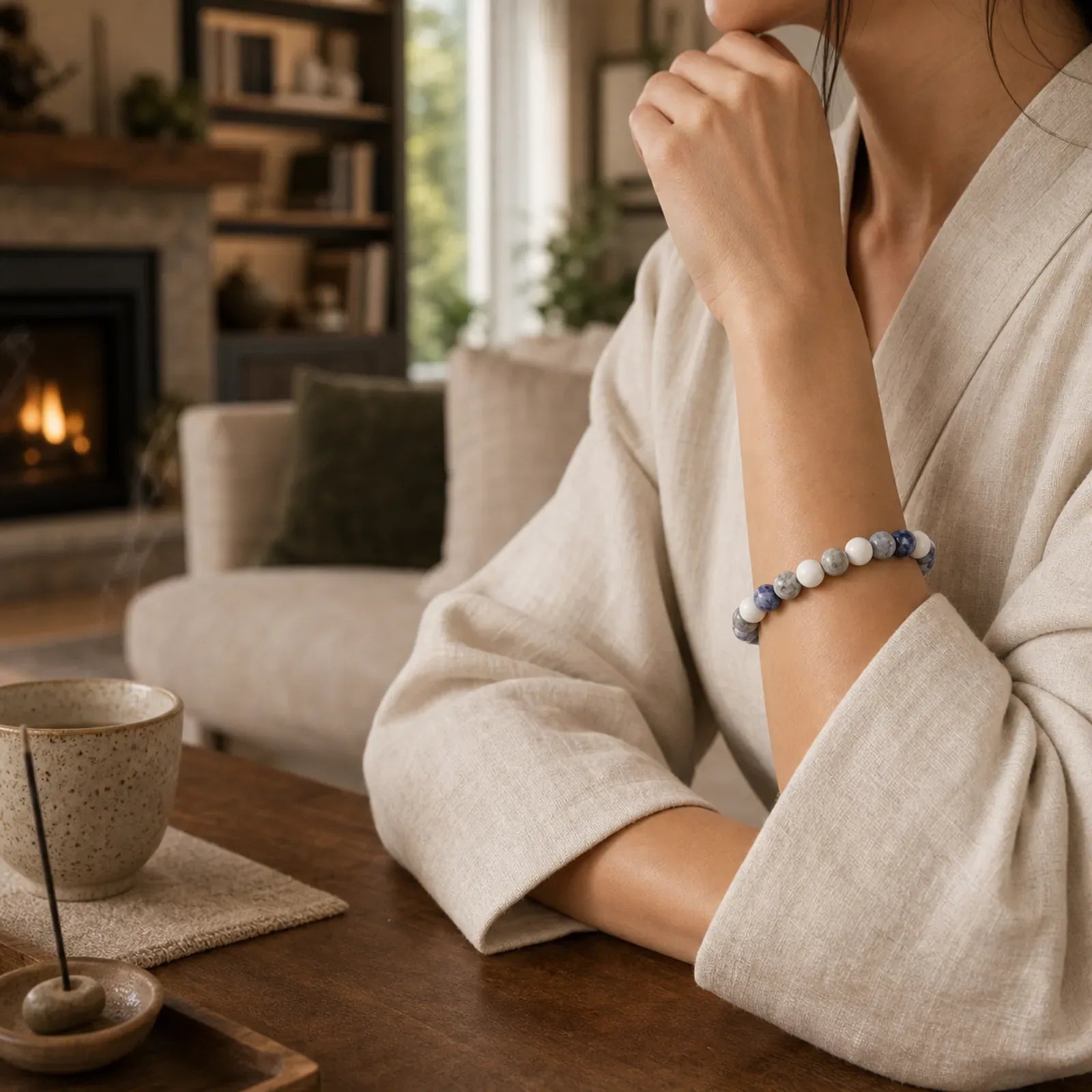 White Turquoise Picasso Jasper Blue Spot Jasper Relaxation Bracelet featuring White Turquoise, Turquoise, Picasso Jasper