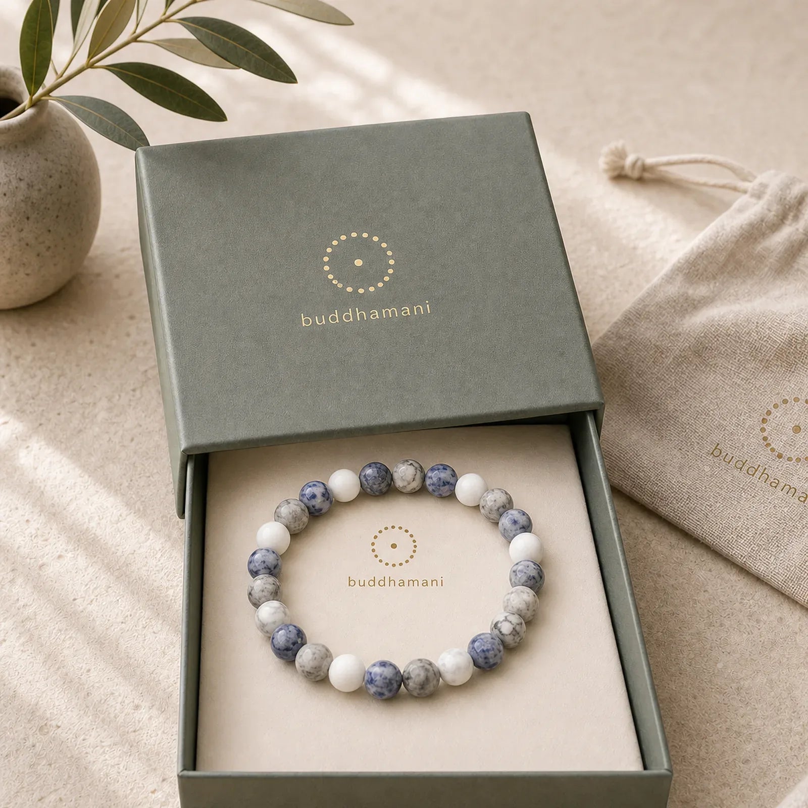 White Turquoise Picasso Jasper Blue Spot Jasper Relaxation Bracelet featuring White Turquoise, Turquoise, Picasso Jasper