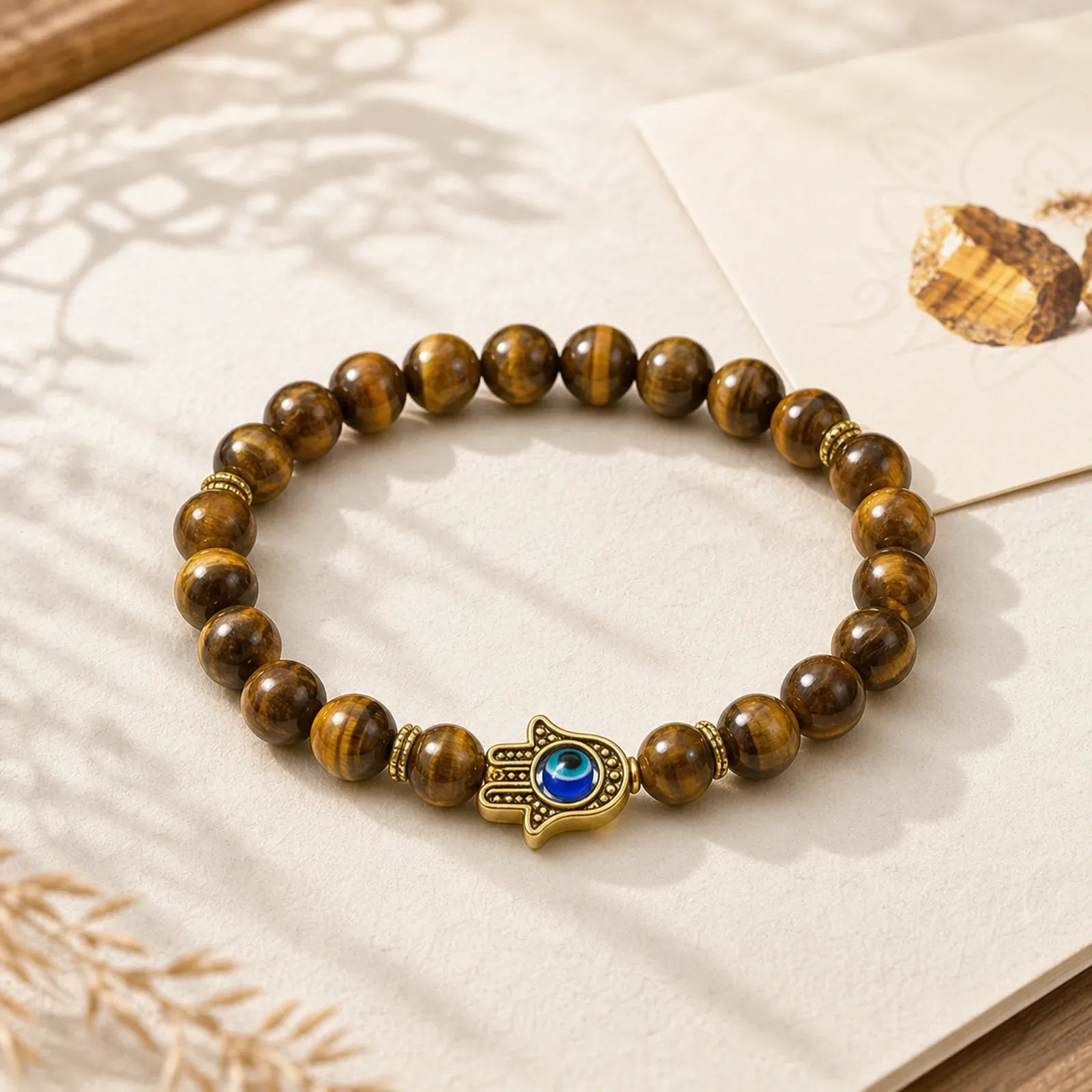 "Wishing Courage and Protection" Tiger Eye Bracelet Includes Gift Message Card featuring Tiger Eye, Evil Eye