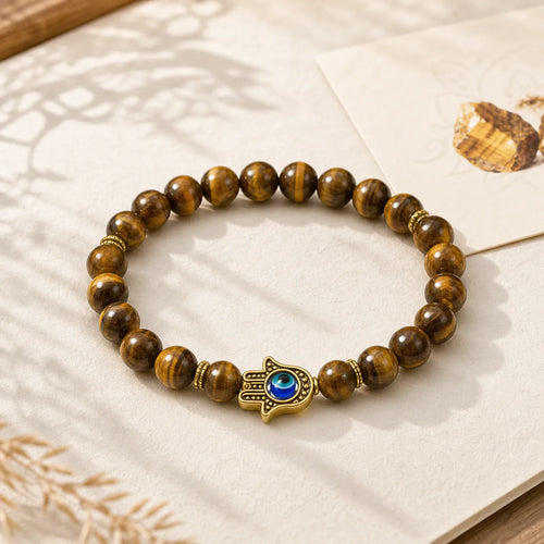 "Wishing Courage and Protection" Tiger Eye Bracelet Includes Gift Message Card featuring Tiger Eye, Evil Eye