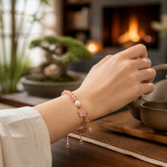 "Wishing Love and Sweet Blessings" Quartz Bracelet Includes Gift Message Card featuring Strawberry Quartz, Pearl