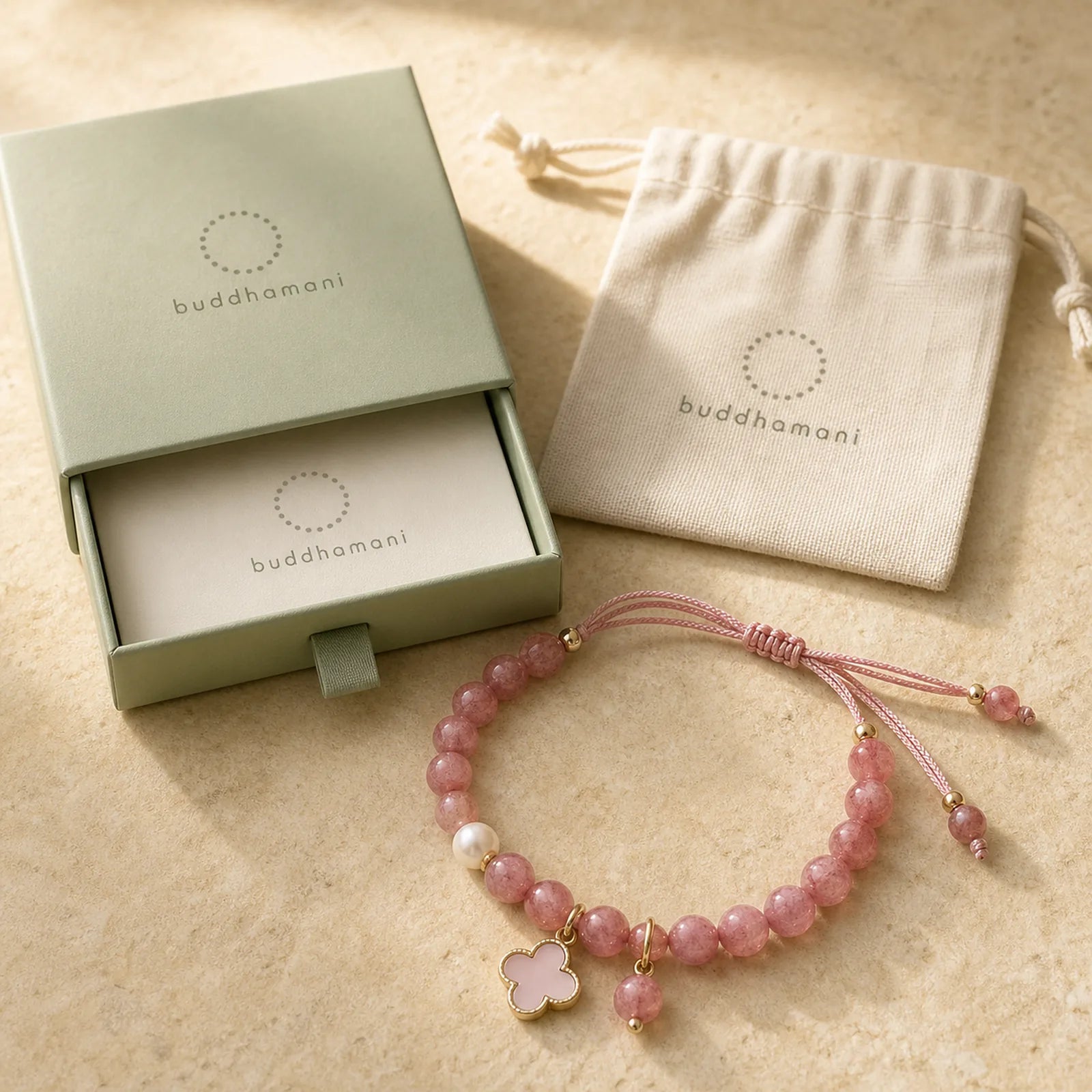 "Wishing Love and Sweet Blessings" Quartz Bracelet Includes Gift Message Card featuring Strawberry Quartz, Pearl