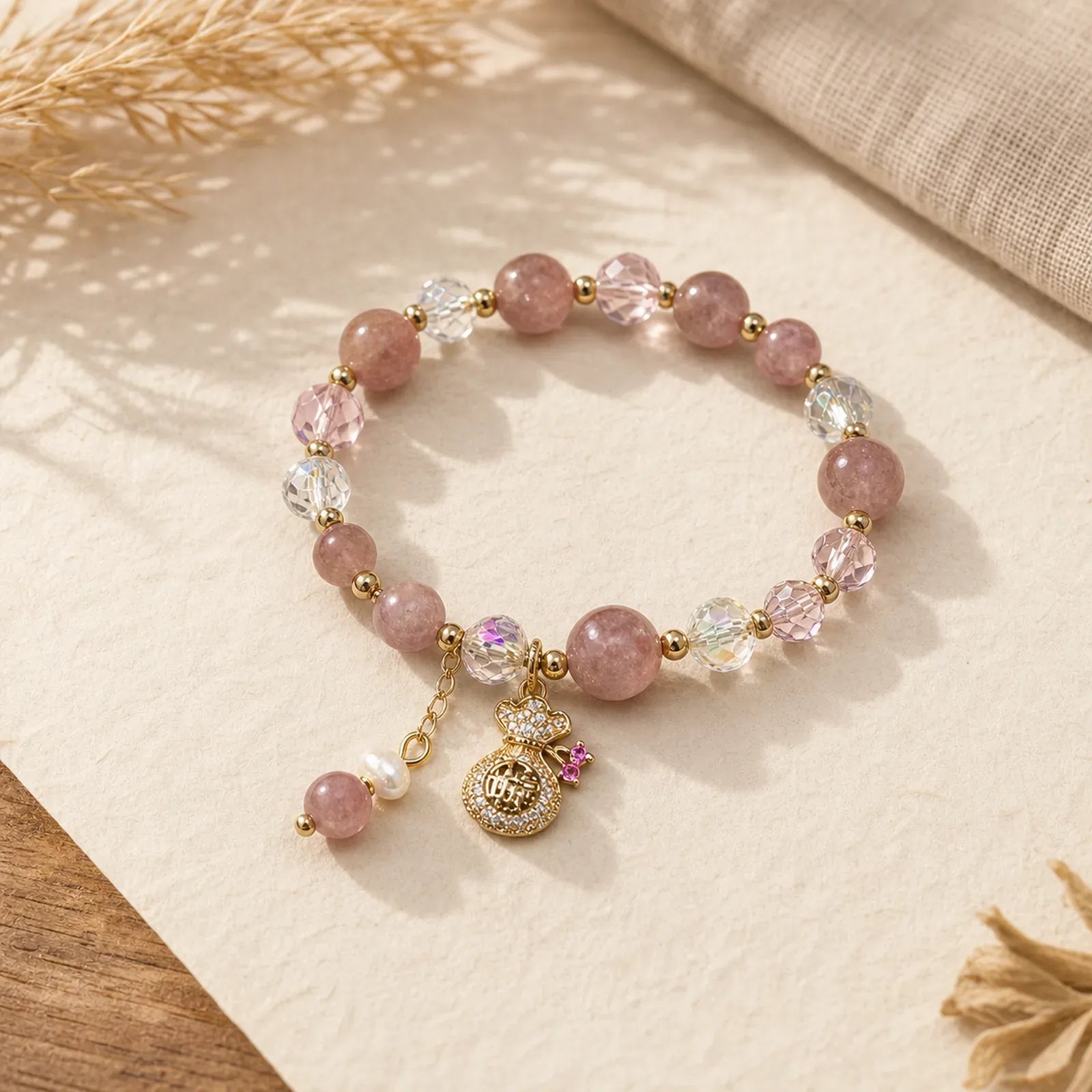 "Wishing Love and Sweet Blessings"Strawberry Quartz Bracelet Includes Gift Message Card featuring Strawberry Quartz