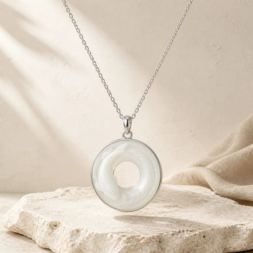 "Wishing Luck and Prosperity" White Jade Koi Fish Necklace Includes Gift Message Card featuring White Jade, Jade, Koi Fish
