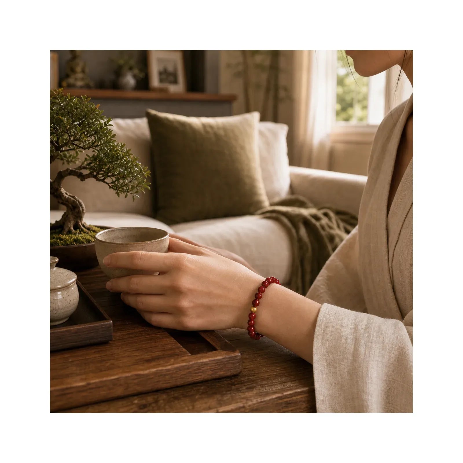 "Wishing Protection and Energy" Cinnabar Bracelet Includes Gift Message Card featuring Cinnabar, Silver