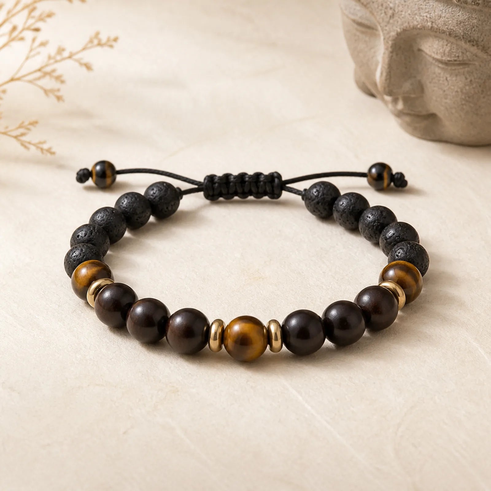 "Wishing Strength to Rise from Within" Lava Rock Bracelet Includes Gift Message Card featuring Lava Rock, Ebony Wood, Ebony