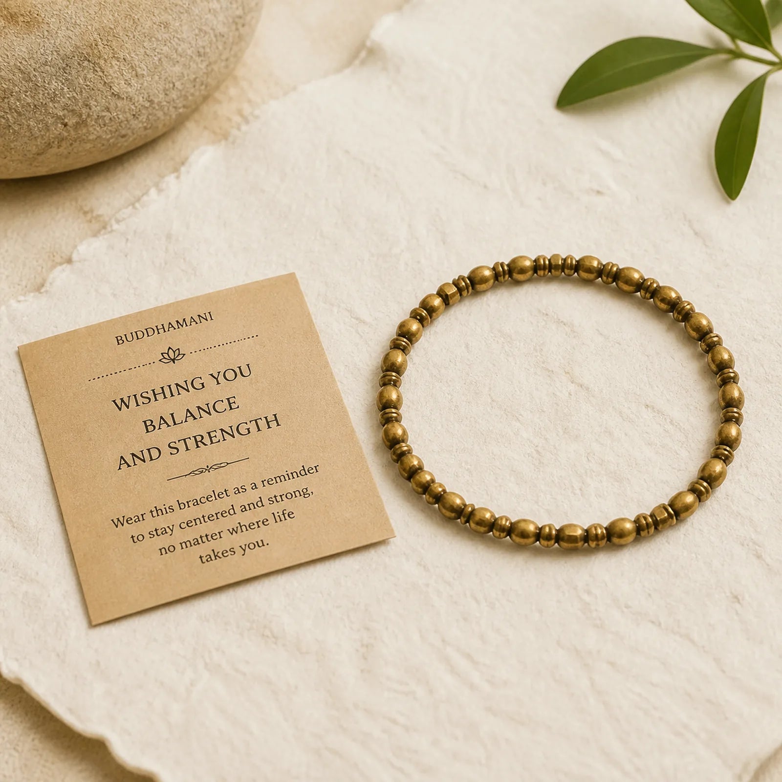 "Wishing You Balance and Strength" Brass Beads Bracelet Includes Gift Message Card featuring Copper