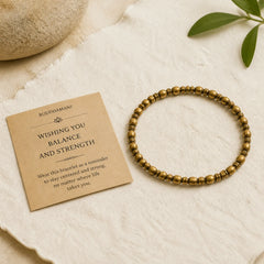 "Wishing You Balance and Strength" Brass Beads Bracelet Includes Gift Message Card featuring Copper