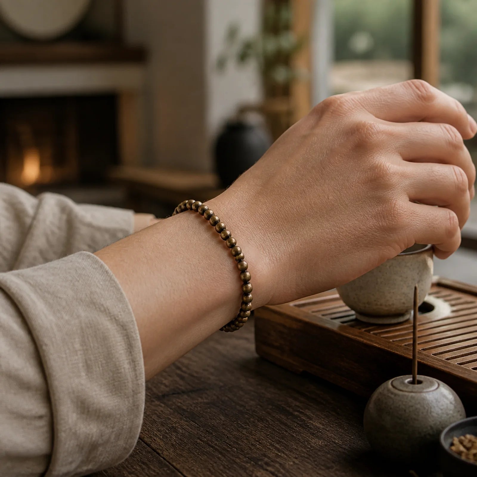 "Wishing You Balance and Strength" Brass Beads Bracelet Includes Gift Message Card featuring Copper