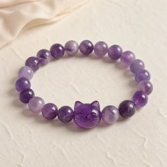 "Wishing You Clarity and Calm" Cute Cat Amethyst Bracelet Includes Gift Message Card featuring Amethyst