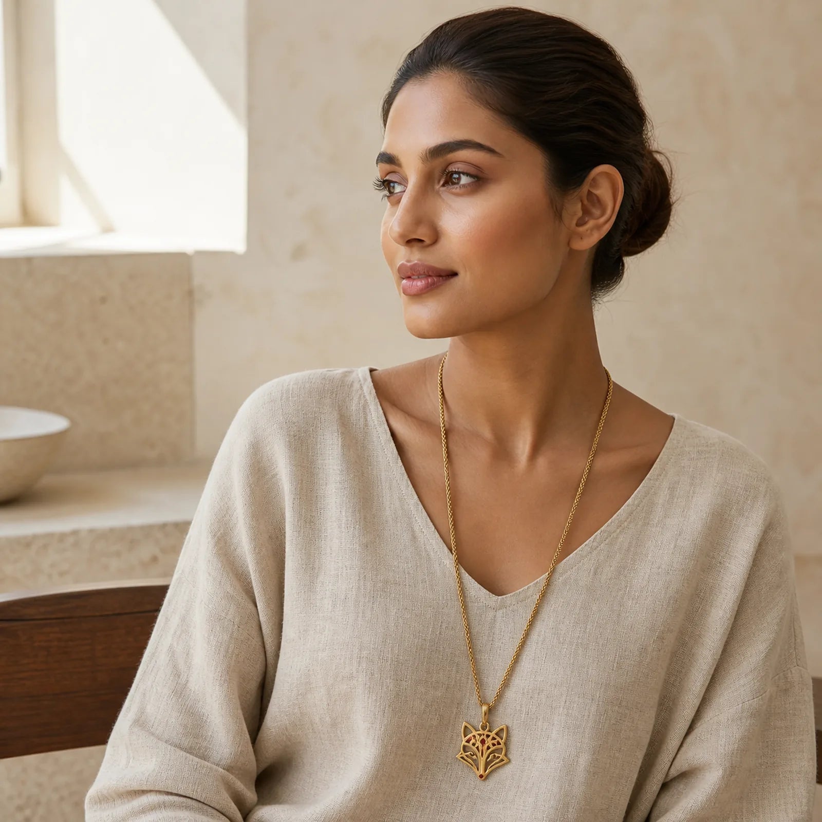 "Wishing You Clever Grace" 24k Gold Plated Brass Fox Necklace Includes Gift Message Card featuring