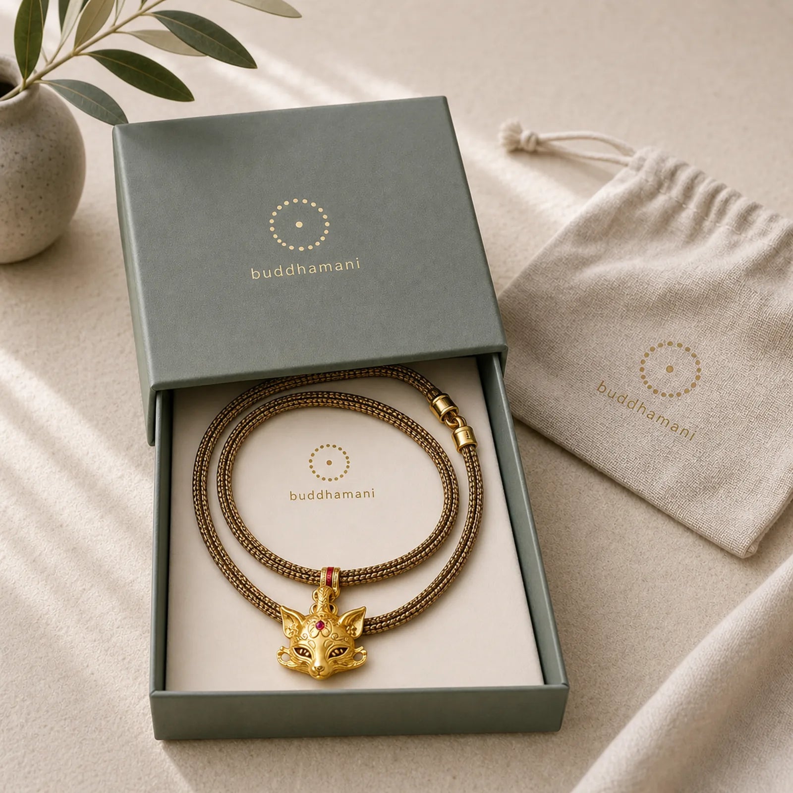 "Wishing You Clever Grace" 24k Gold Plated Brass Fox Necklace Includes Gift Message Card featuring