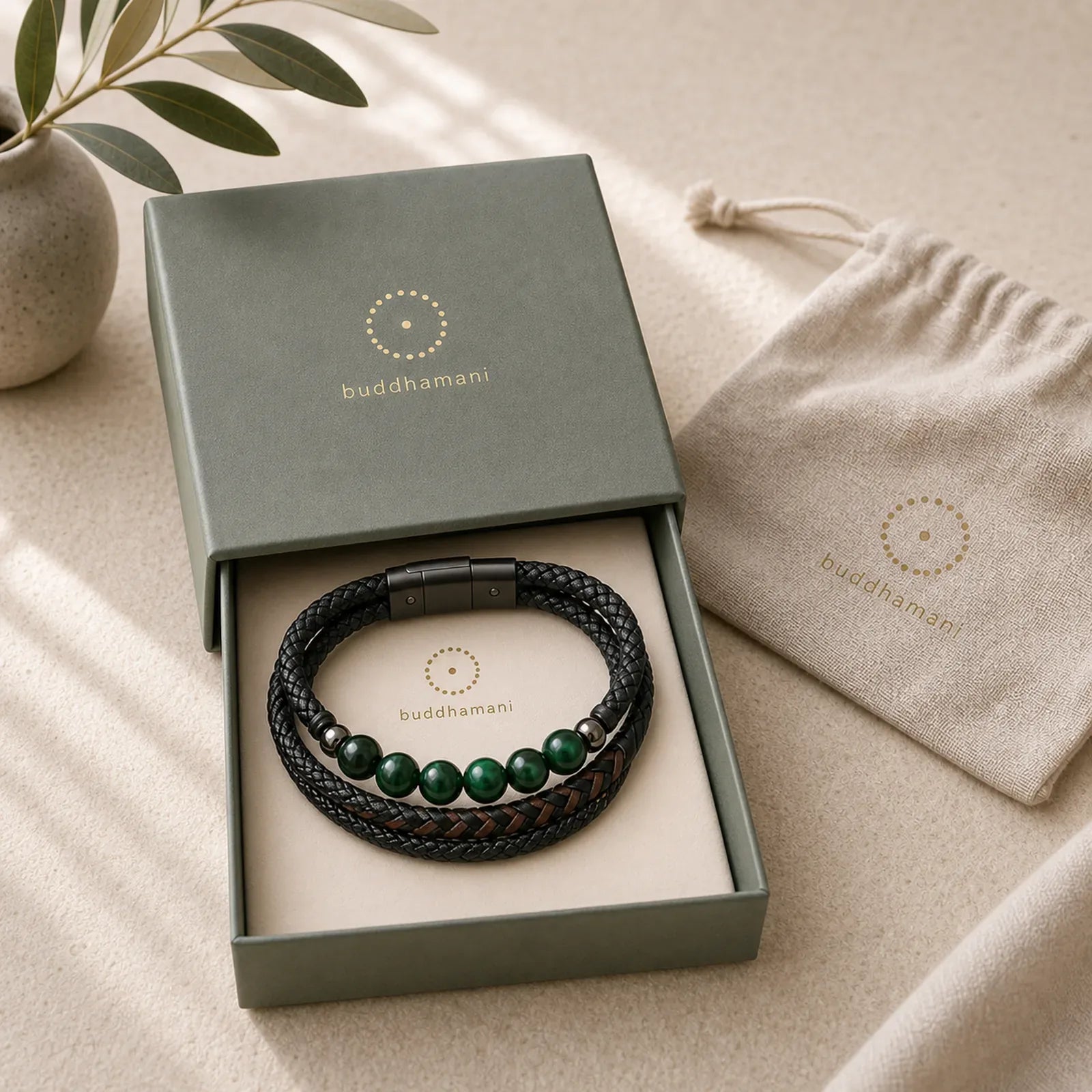 "Wishing You Courage and Balance" Green Tiger Eye Bracelet Includes Gift Message Card featuring Green Tiger Eye, Tiger Eye, Black Onyx