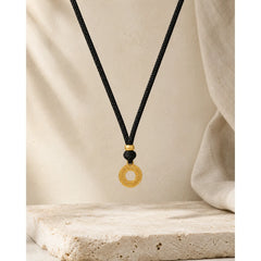 "Wishing You Good Fortune" 24k Gold Plated Brass Peace Buckle Black Rope Necklace Includes Gift Message Card featuring Peace Buckle, Copper