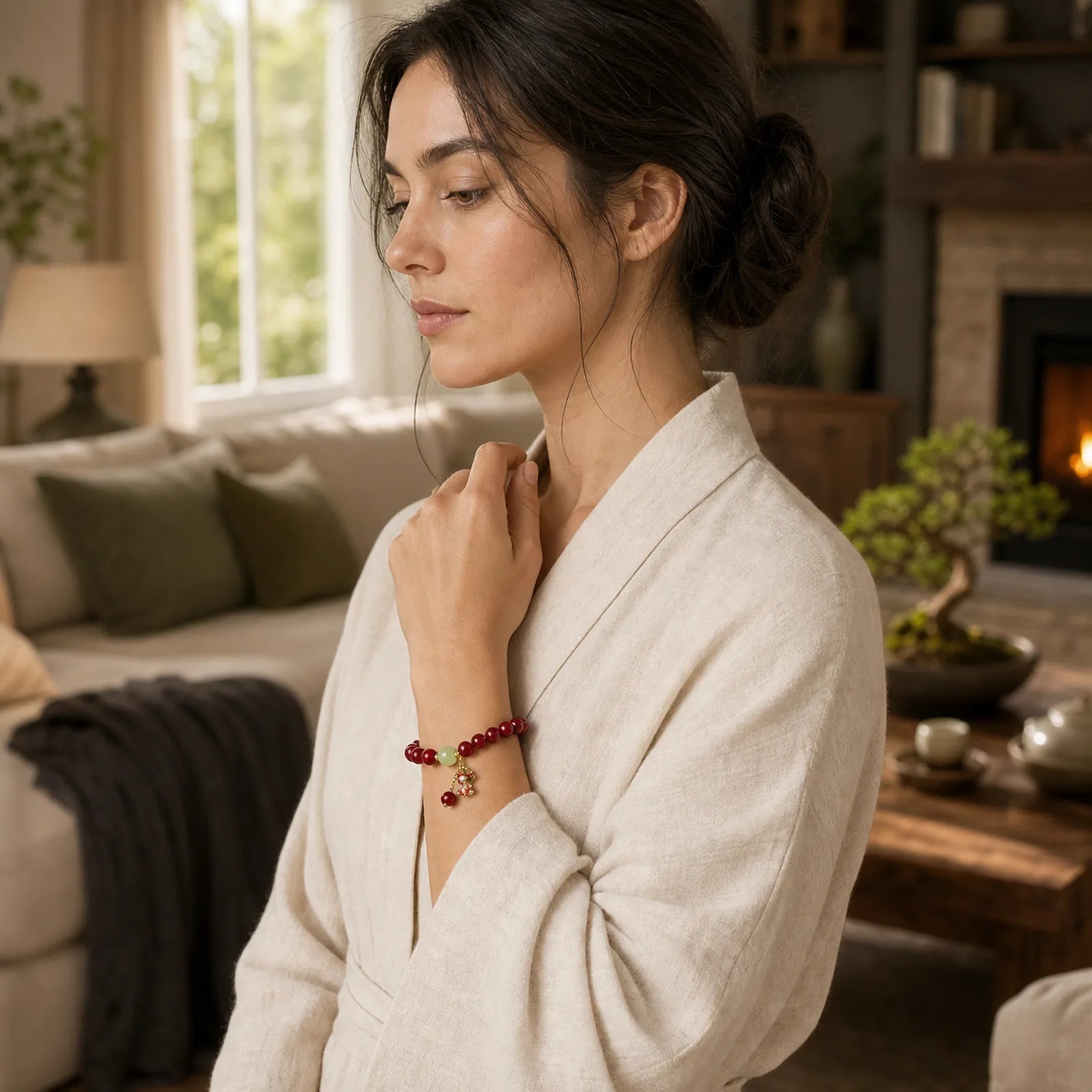 "Wishing You Good Fortune and Joy" Cat Cinnabar Bracelet Includes Gift Message Card featuring Cinnabar