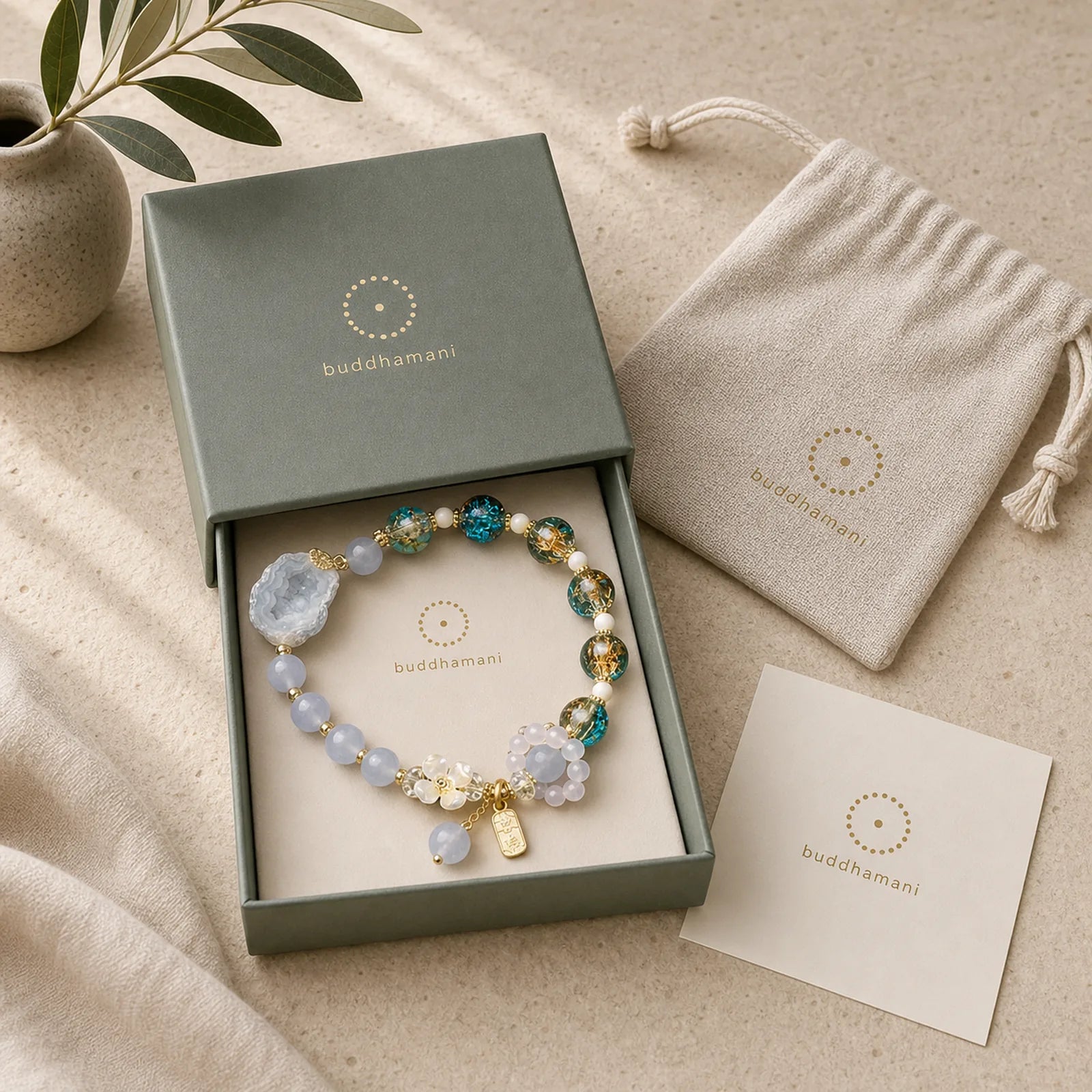 "Wishing You Healing and Grace" Blue Chalcedony Bracelet Includes Gift Message Card featuring Blue Chalcedony, Chalcedony