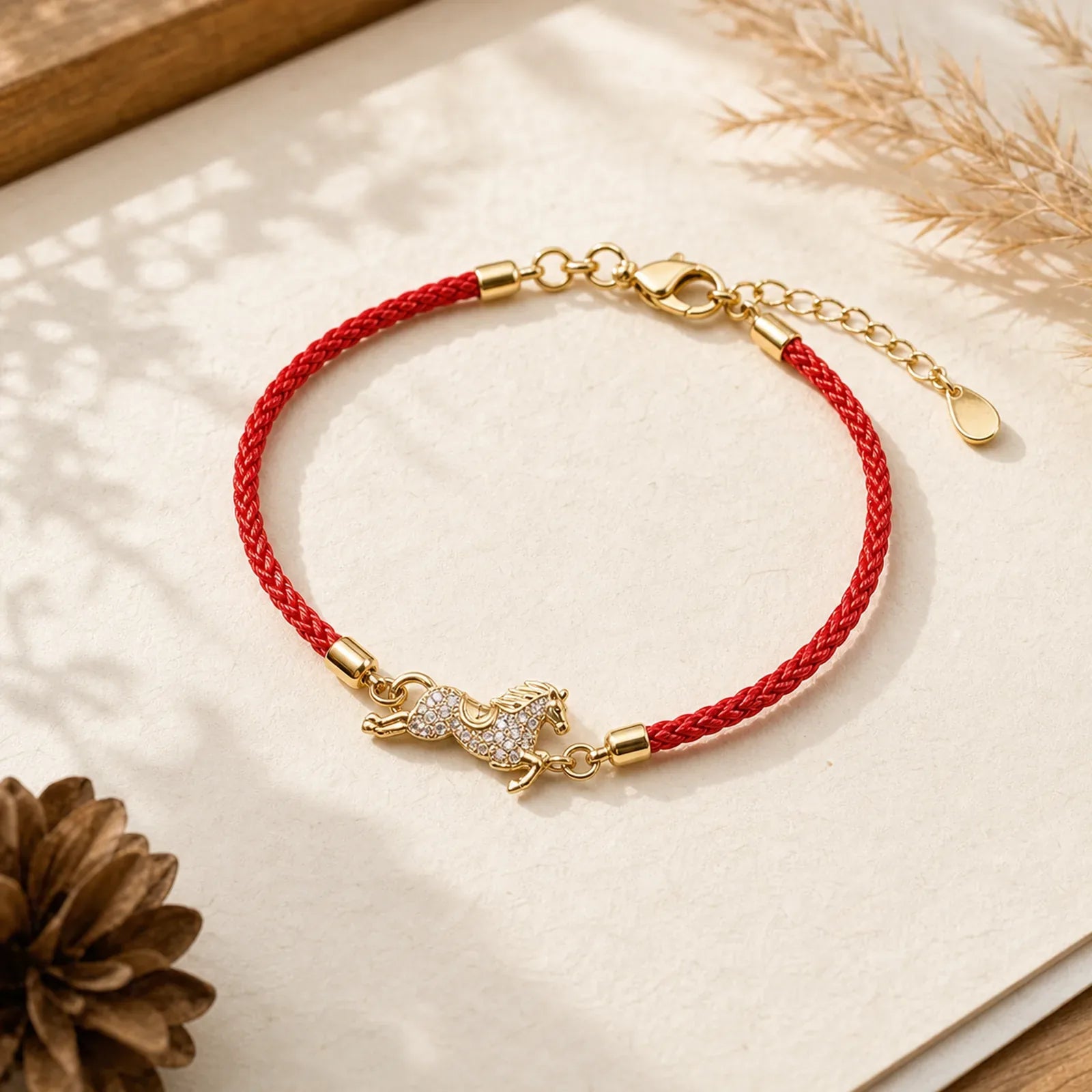 "Wishing You Health and Good Fortune" Year of the Horse Includes Gift Message Card featuring Horse, Red String, Silver