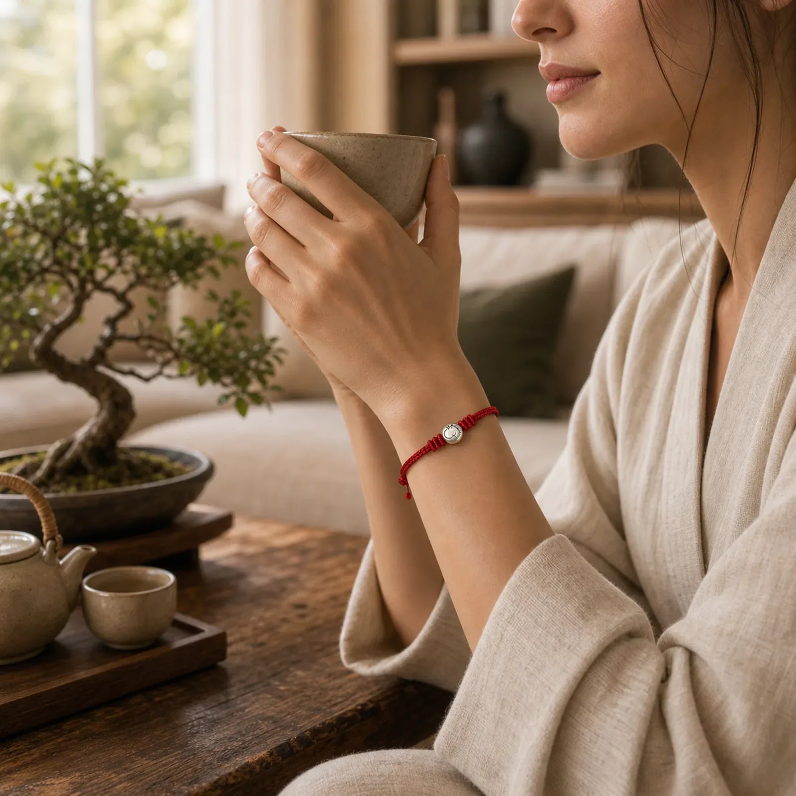 "Wishing You Joy and Prosperity" Year of the Horse Bracelet Includes Gift Message Card featuring Horse, Silver, Red String