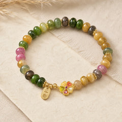 "Wishing You Joy in Every Color" Tourmaline Jade Bracelet Includes Gift Message Card featuring Tourmaline, Jade