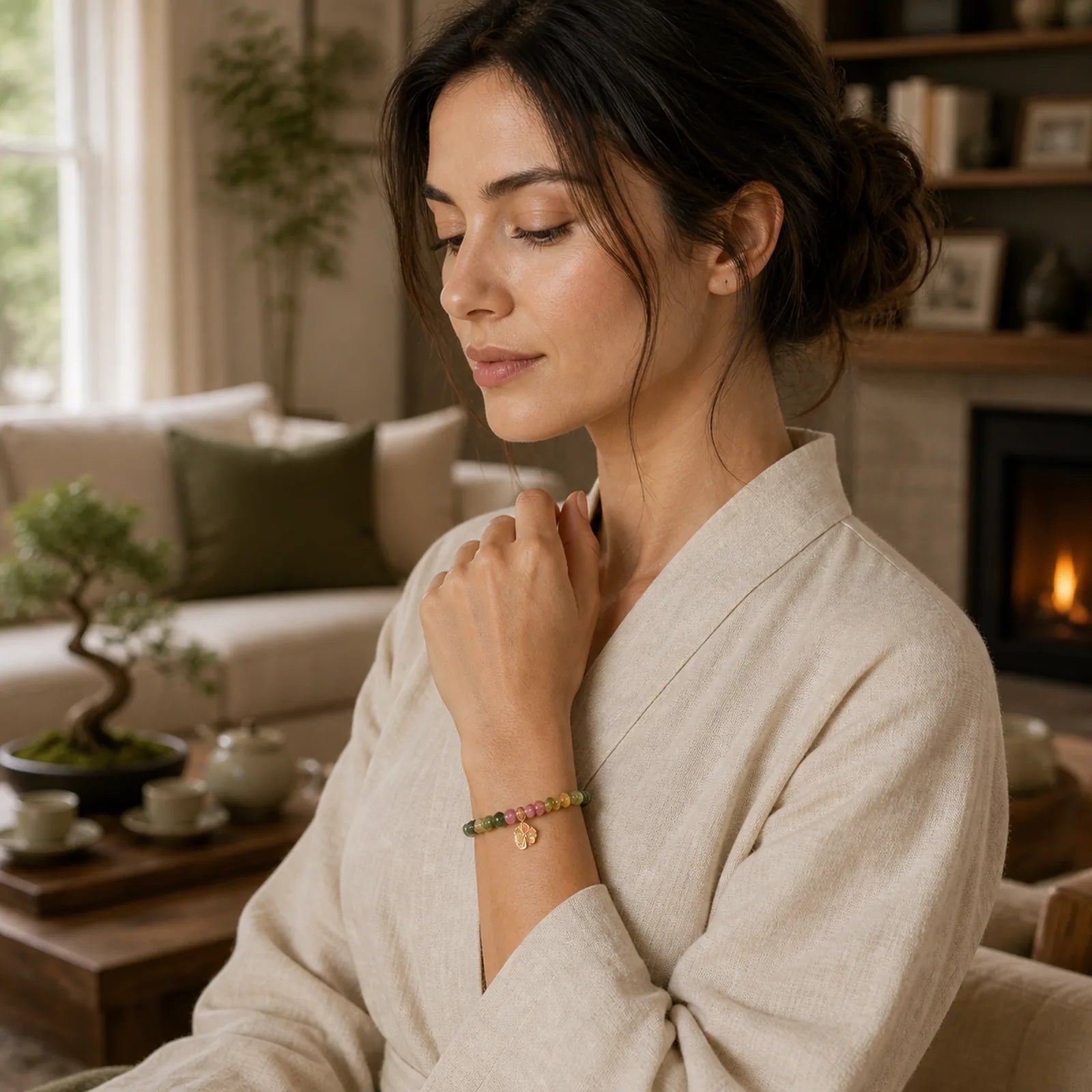 "Wishing You Joy in Every Color" Tourmaline Jade Bracelet Includes Gift Message Card featuring Tourmaline, Jade