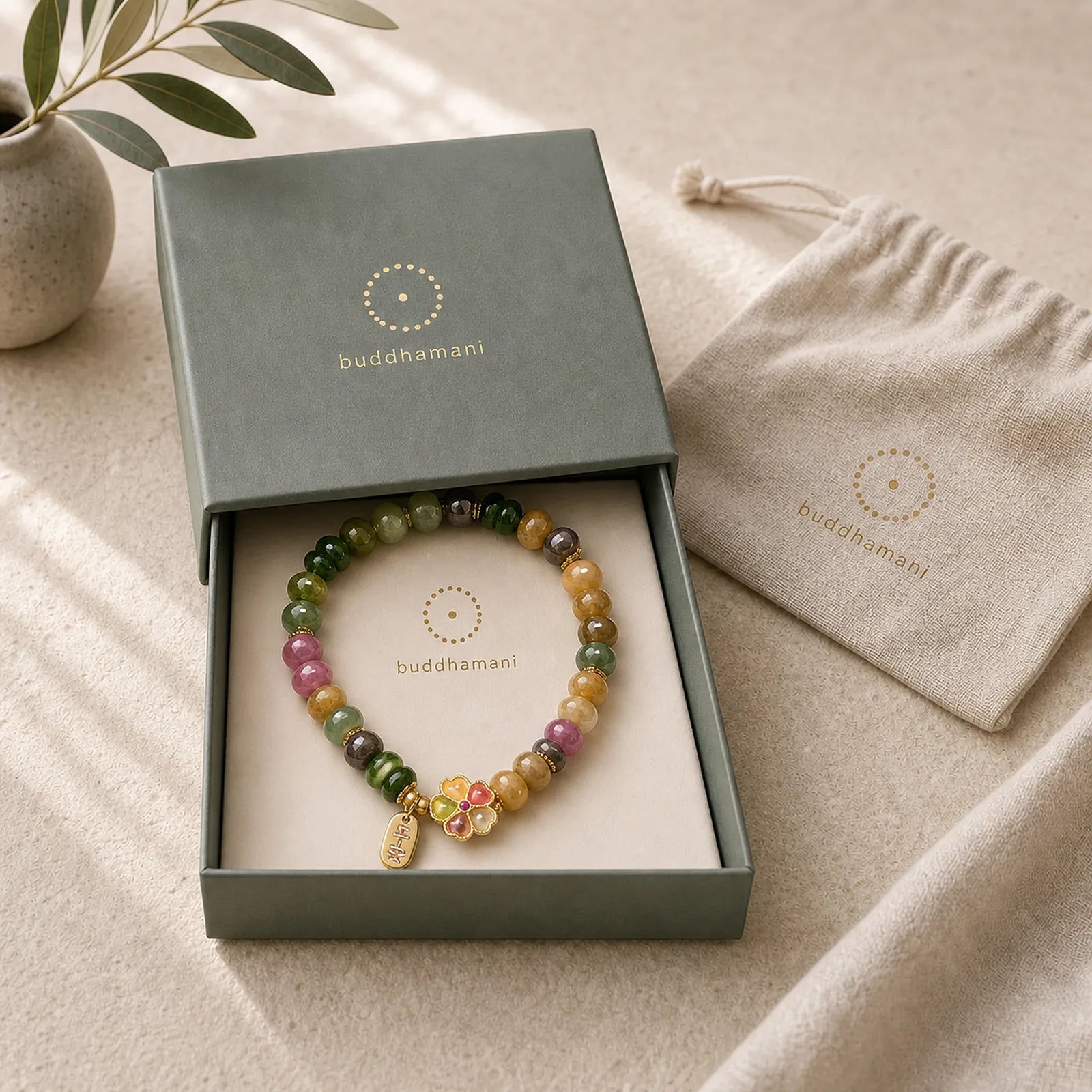 "Wishing You Joy in Every Color" Tourmaline Jade Bracelet Includes Gift Message Card featuring Tourmaline, Jade