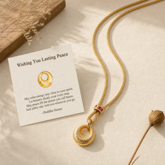 "Wishing You Lasting Peace" 24k Gold Plated Copper Peace Buckle Necklace Includes Gift Message Card featuring Copper, Peace Buckle