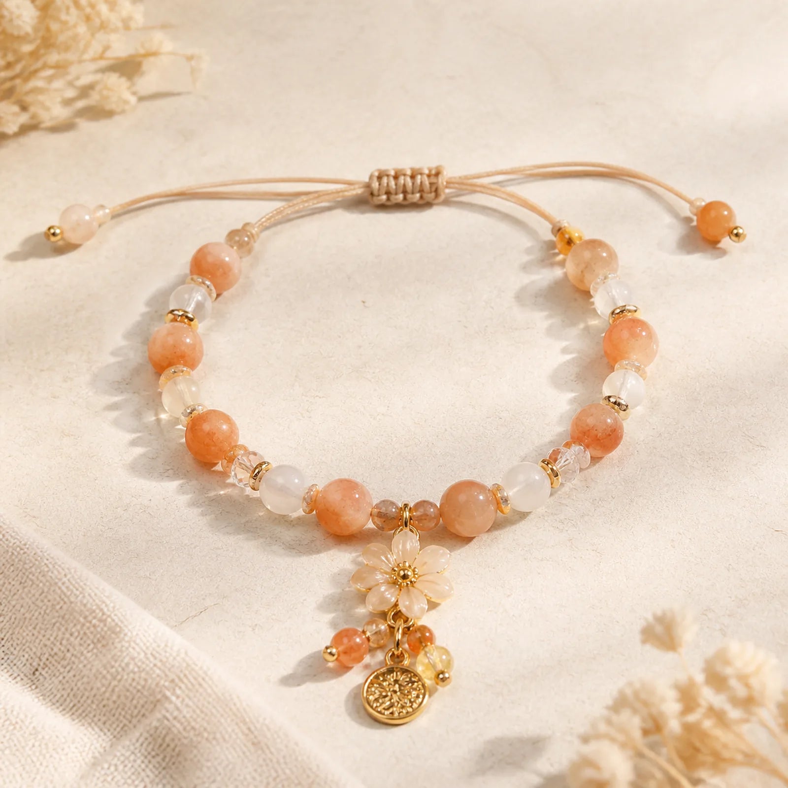 "Wishing You Light and Happiness" Sun Stone Bracelet Includes Gift Message Card featuring Sun Stone