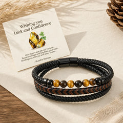 "Wishing You Luck and Confidence" Tiger Eye Leather Includes Gift Message Card featuring Tiger Eye, Green Tiger Eye, Lava Rock