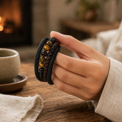 "Wishing You Luck and Confidence" Tiger Eye Leather Includes Gift Message Card featuring Tiger Eye, Green Tiger Eye, Lava Rock