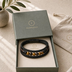 "Wishing You Luck and Confidence" Tiger Eye Leather Includes Gift Message Card featuring Tiger Eye, Green Tiger Eye, Lava Rock