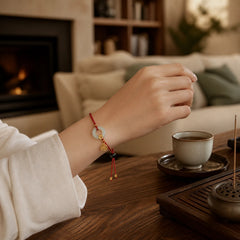 "Wishing You Peace and Protection" Jade Red Rope Bracelet Includes Gift Message Card featuring Jade, White Jade, Peace Buckle