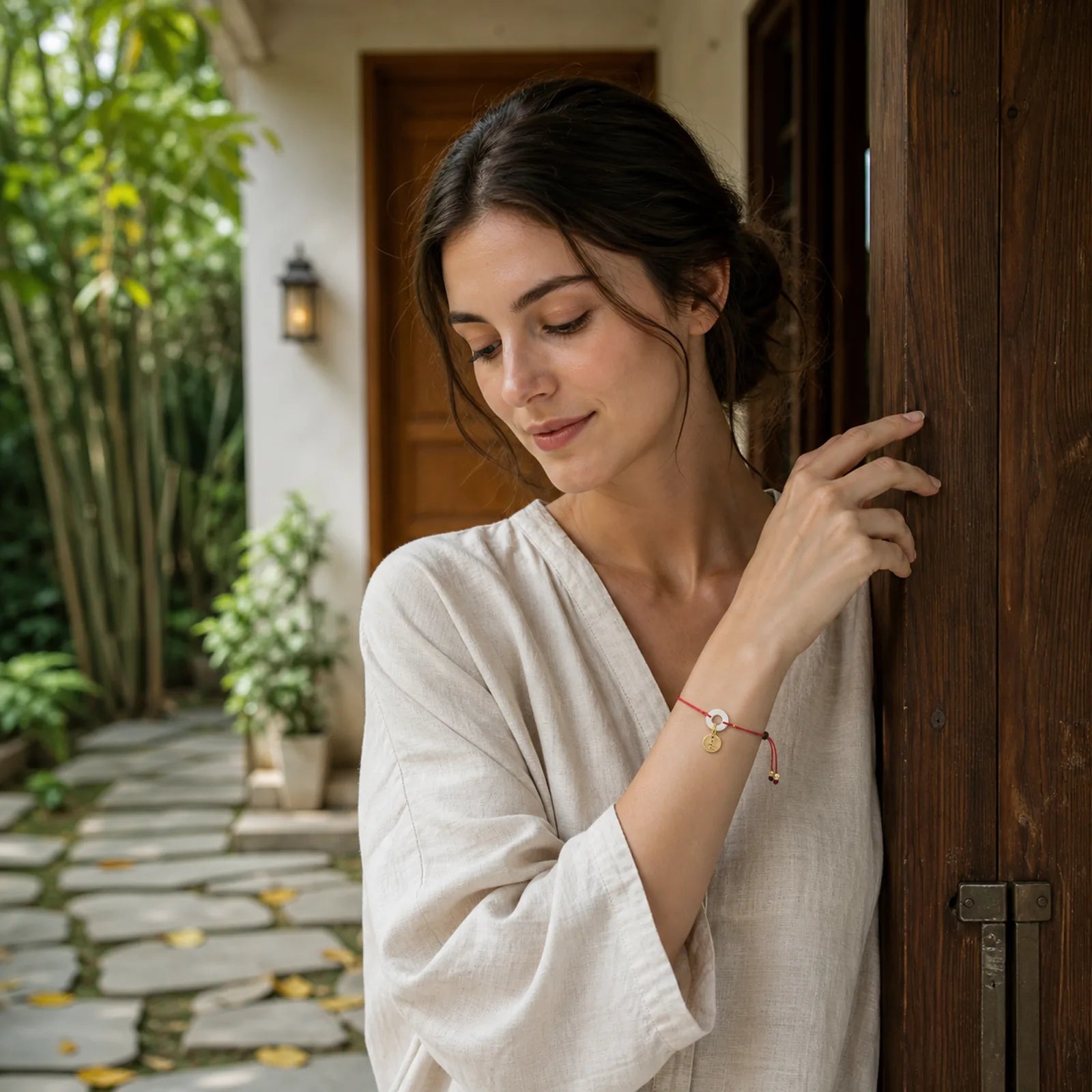 "Wishing You Peace and Protection" Jade Red Rope Bracelet Includes Gift Message Card featuring Jade, White Jade, Peace Buckle