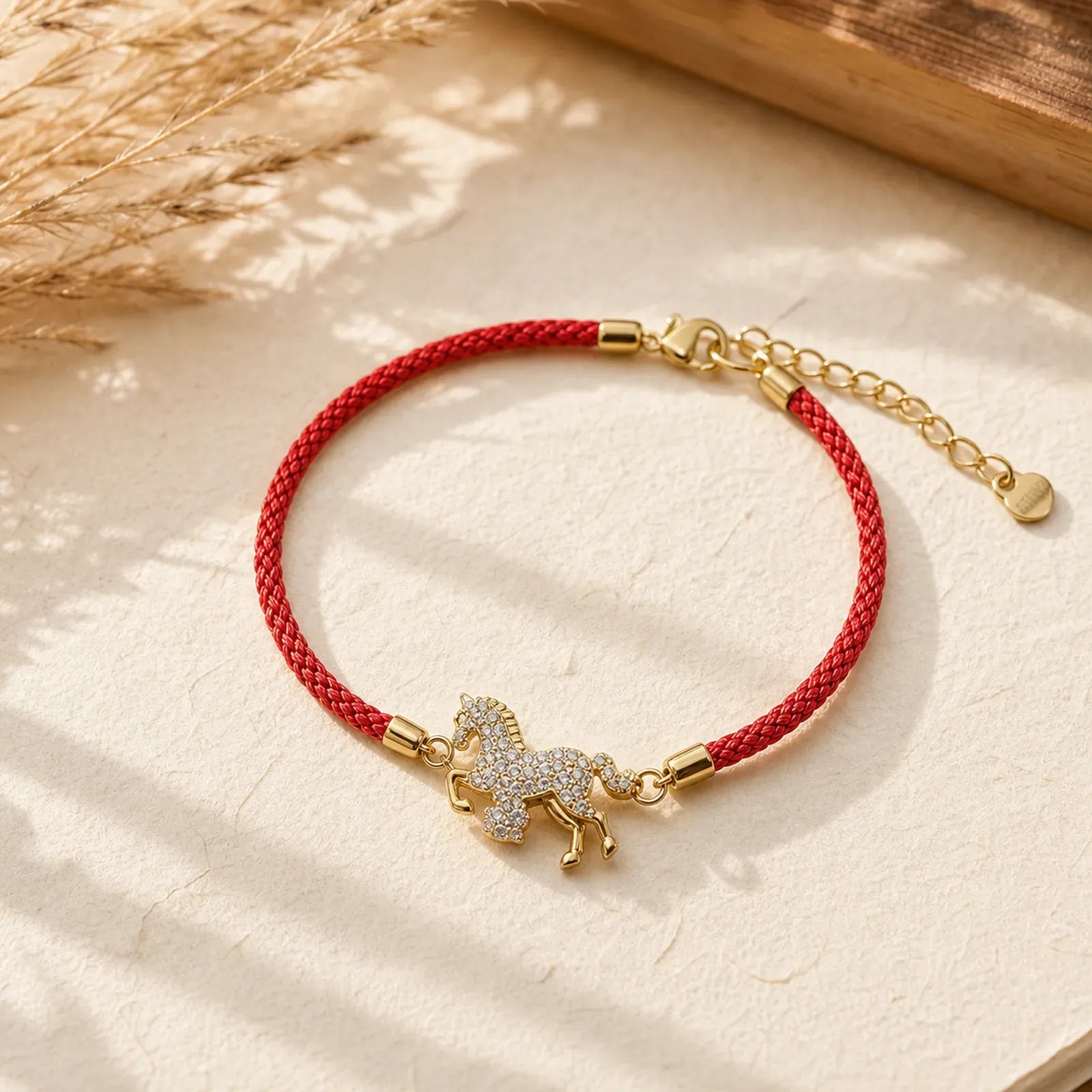 "Wishing You Success & Good Luck" Year of the Horse String Includes Gift Message Card featuring Horse, Red String, Silver