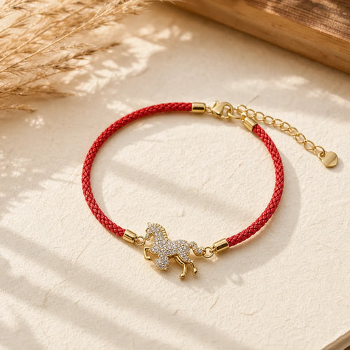 "Wishing You Success & Good Luck" Year of the Horse String Includes Gift Message Card featuring Horse, Red String, Silver