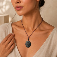 Wolf Head Natural Black Obsidian Strength Necklace Pendant featuring Black Obsidian