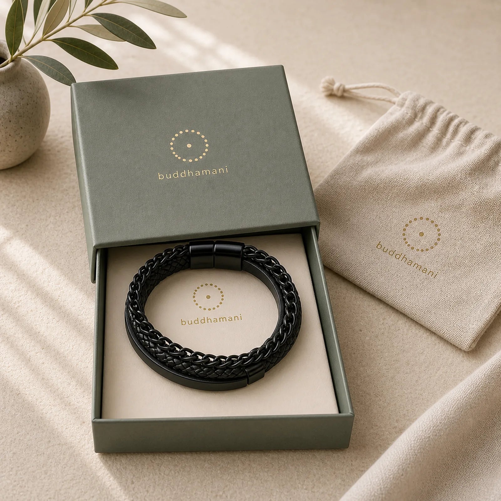 Woven Pattern Titanium Steel Stimulation Multi-layer Leather Buckle Bracelet featuring Titanium Steel