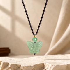Xiuyan Jade Butterfly Transformation Hand Carved Pendant Necklace featuring Jade, Butterfly, Feng Shui Butterfly