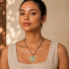 Xiuyan Jade Butterfly Transformation Hand Carved Pendant Necklace featuring Jade, Butterfly, Feng Shui Butterfly
