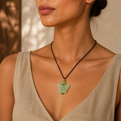 Xiuyan Jade Butterfly Transformation Hand Carved Pendant Necklace featuring Jade, Butterfly, Feng Shui Butterfly