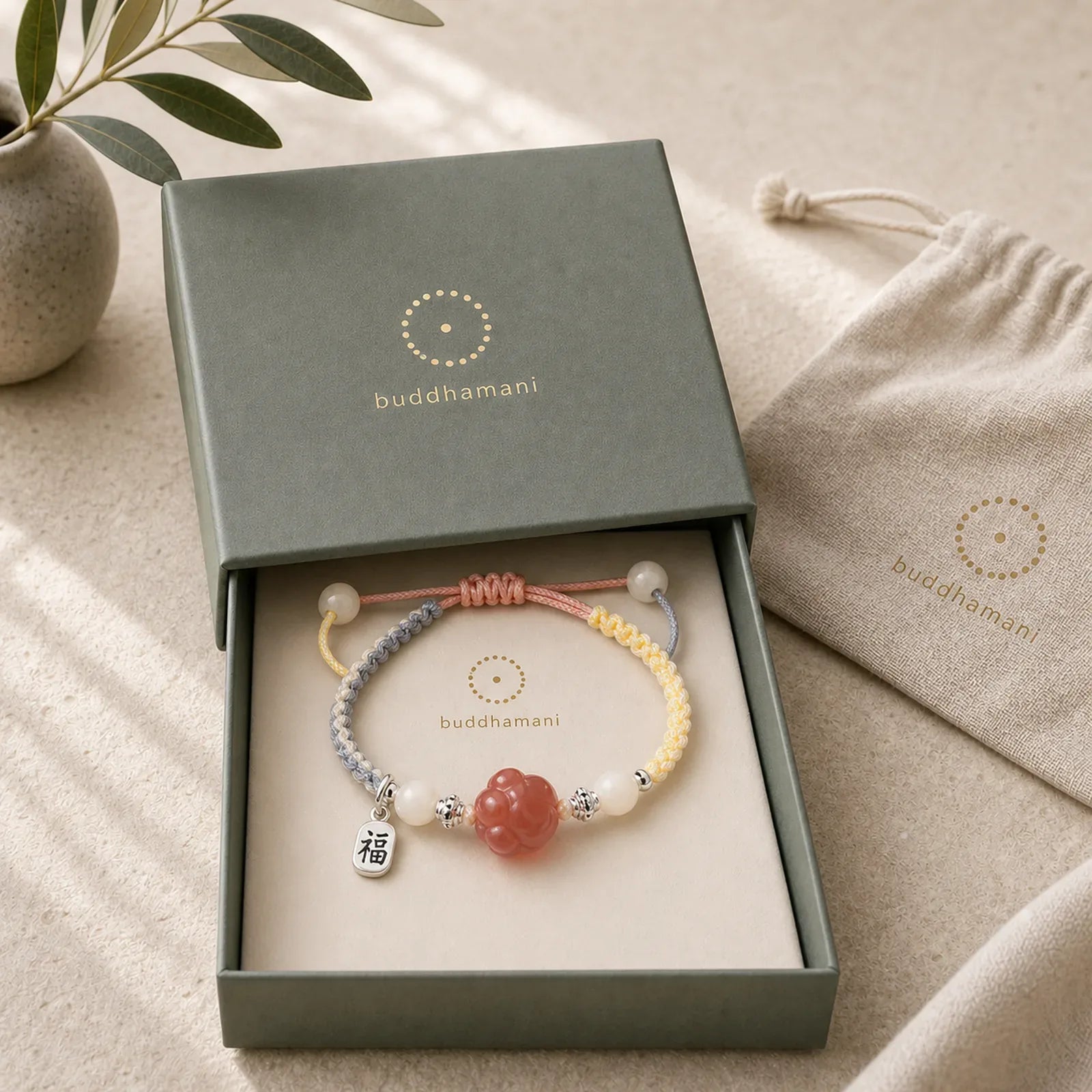 Yanyuan Agate Cat Claw Paw White Bodhi Seed Fu Character Positive Braided Rope Bracelet featuring Yanyuan Agate, Bodhi Seed, Fu Character