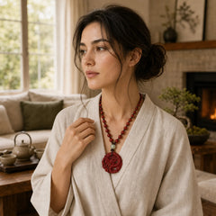 Year Of The Dragon Natural Cinnabar Hetian Jade Bead Copper Coin Attract Wealth Strength Necklace Pendant featuring Dragon, Cinnabar, Jade