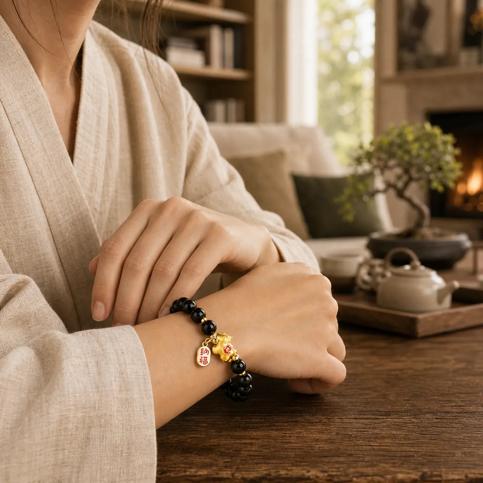 Year Of The Horse Black Obsidian Strength Bracelet featuring Horse, Black Obsidian