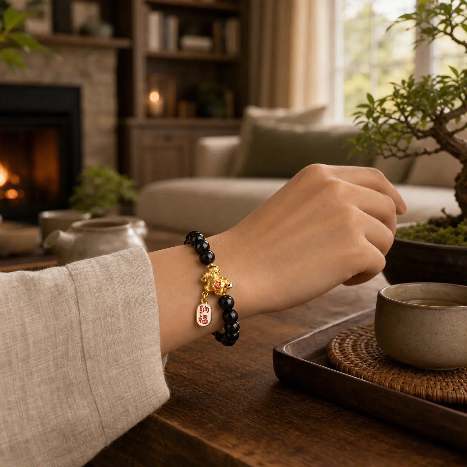 Year Of The Horse Black Obsidian Strength Bracelet featuring Horse, Black Obsidian