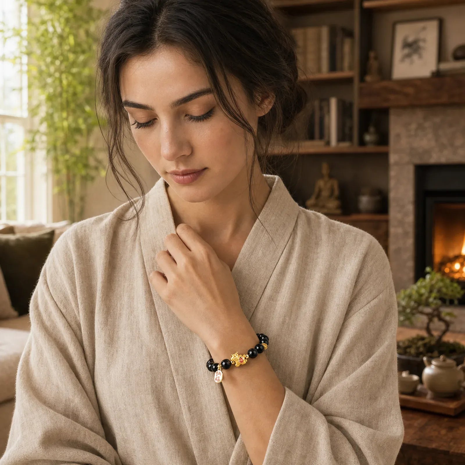 Year Of The Horse Black Obsidian Strength Bracelet featuring Horse, Black Obsidian