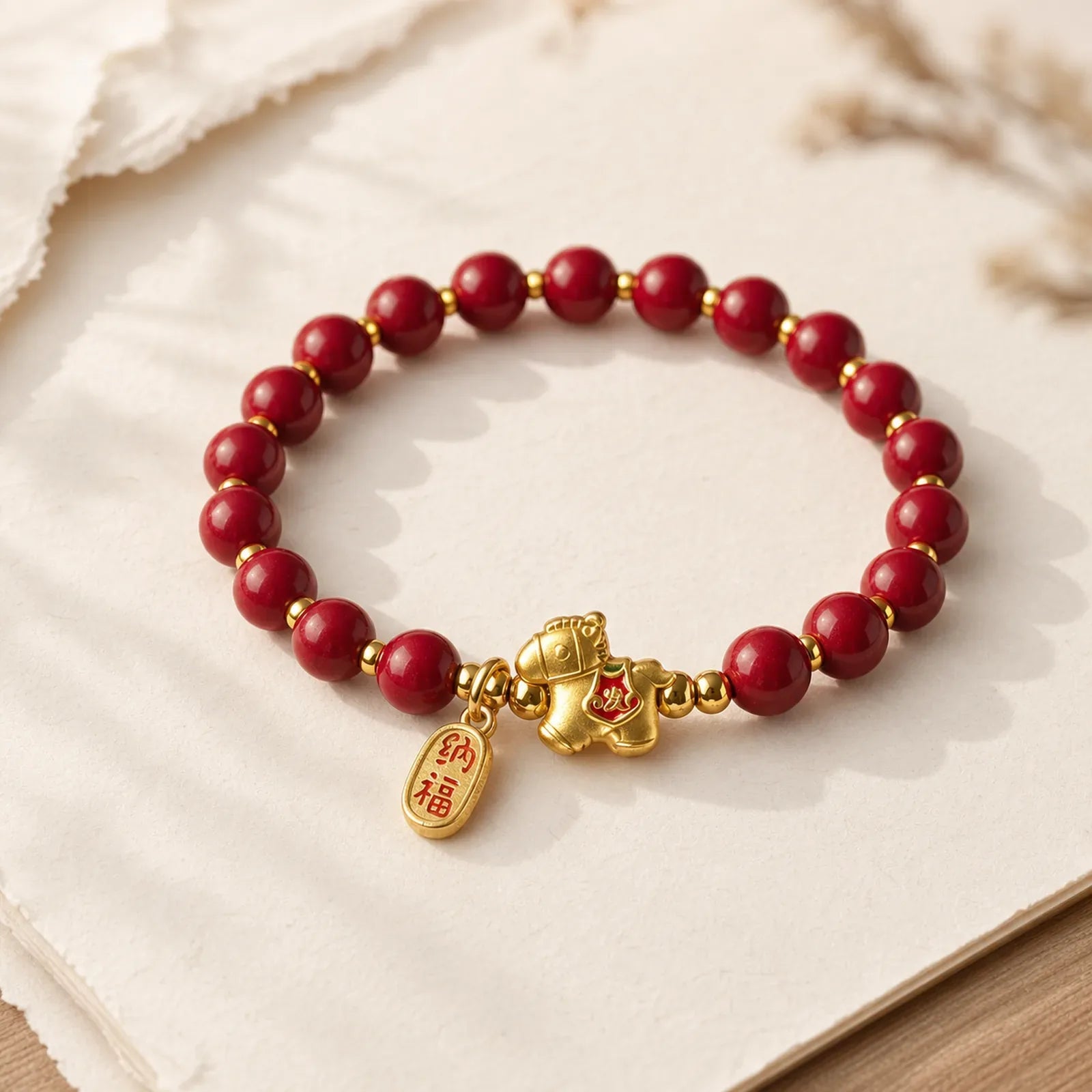 Year Of The Horse Cinnabar Blessing Bracelet featuring Horse, Cinnabar