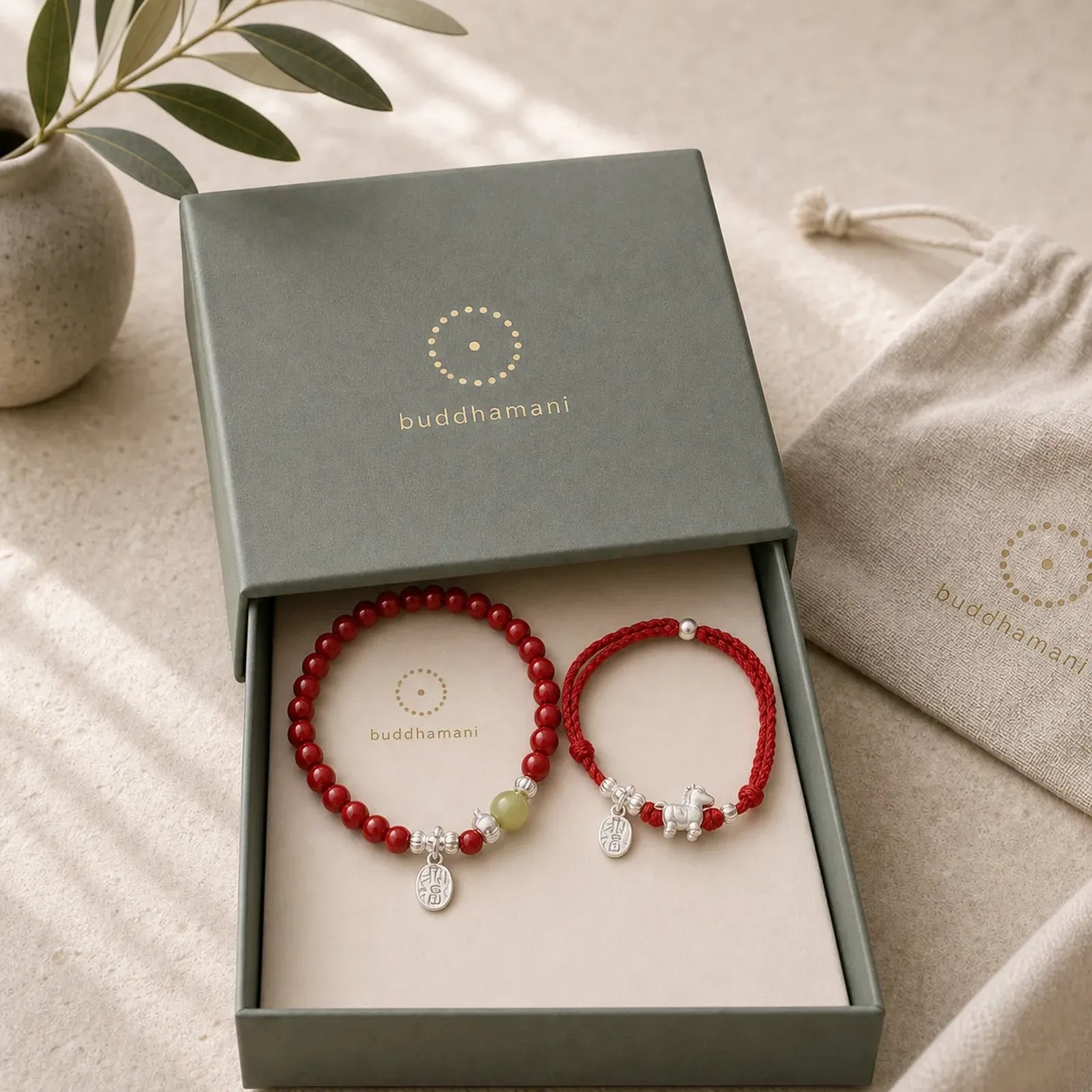 Year Of The Horse Cinnabar Hetian Jade 999 Sterling Silver Red String Concentration Bracelet featuring Horse, Cinnabar, Jade