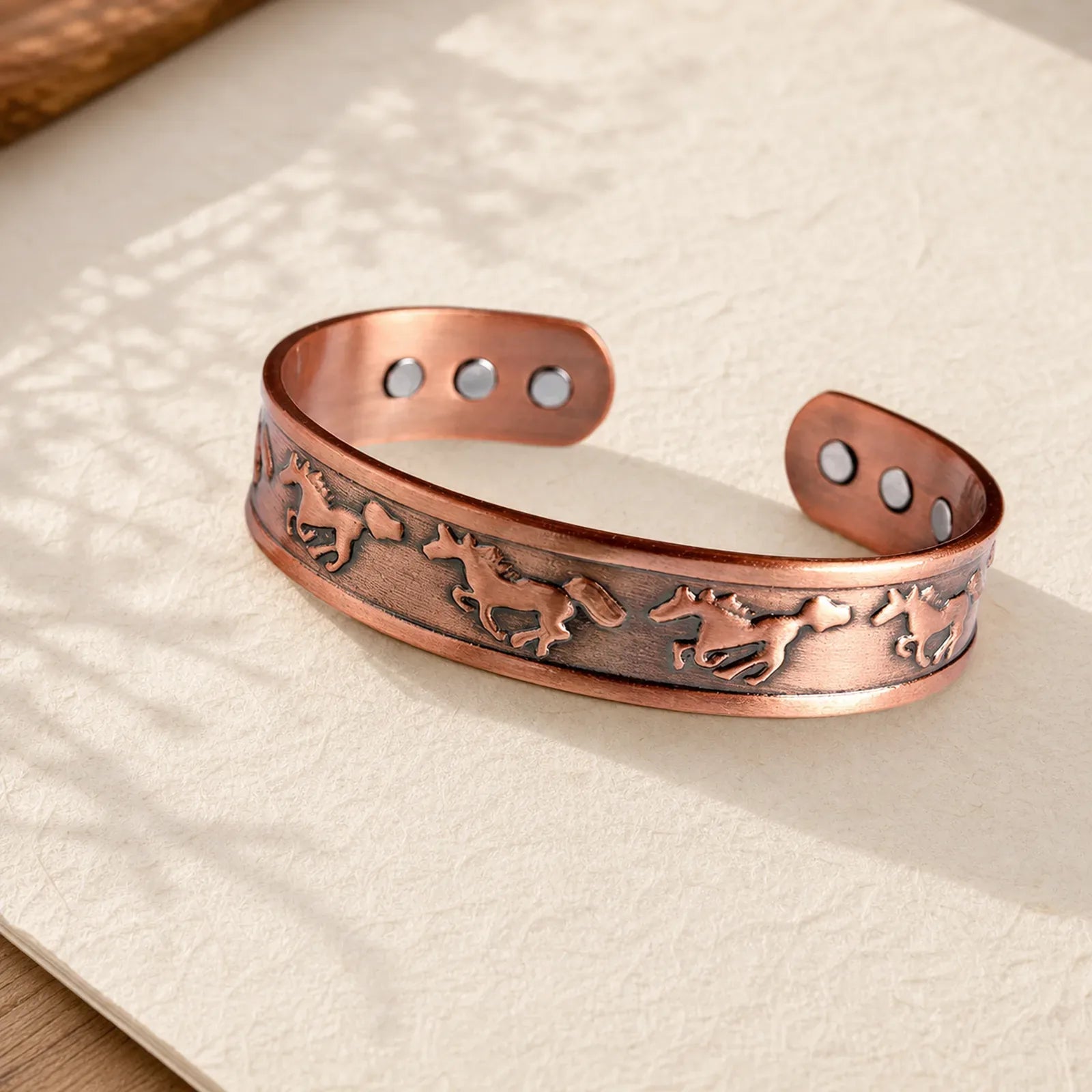 Year Of The Horse Copper Open Self Care Cuff Bracelet Bangle featuring Horse, Copper