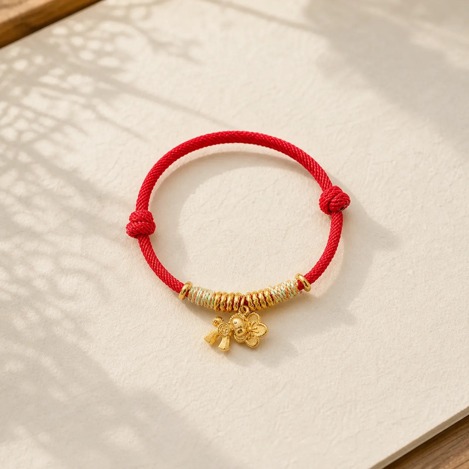 Year Of The Horse Flower Charm Red String Connection Handmade Bracelet featuring Horse, Red String, Copper