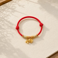 Year Of The Horse Flower Charm Red String Connection Handmade Bracelet featuring Horse, Red String, Copper
